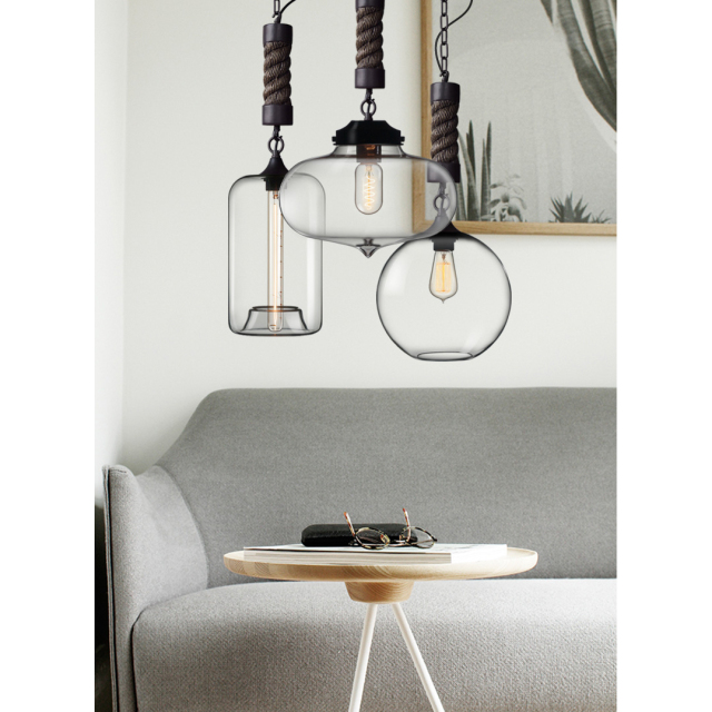 Modern Farmhouse 1 Light Rope Hanging Pendant with Glass Shade for Bar