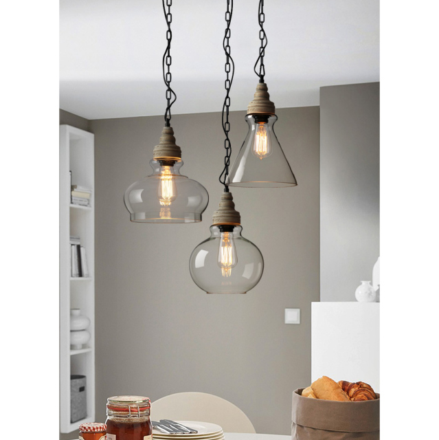 Modern Farmhouse 3-Light Glass Pendant Light for Bar and Kitchen