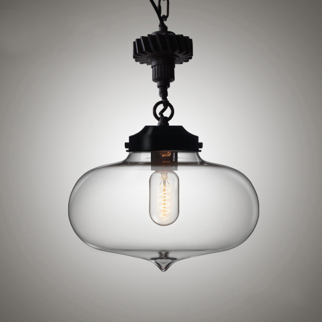 Contemporary Single Light Gear Glass Pendant Lighting