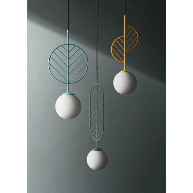 Unique Design 1 Light Leaf Metal Pendant with Globe Glass Shade Modern Style