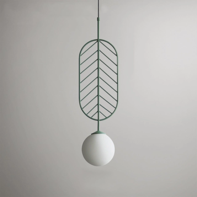 Unique Design 1 Light Leaf Metal Pendant with Globe Glass Shade Modern Style