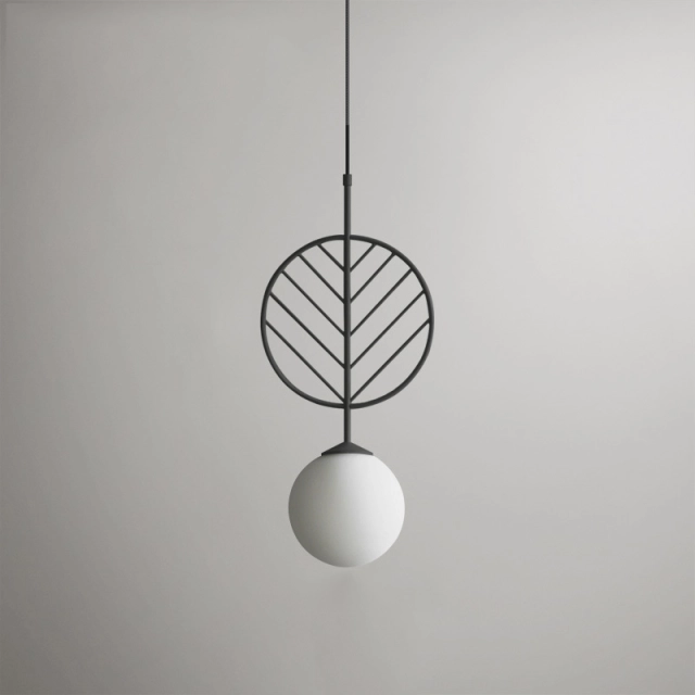 Unique Design 1 Light Leaf Metal Pendant with Globe Glass Shade Modern Style