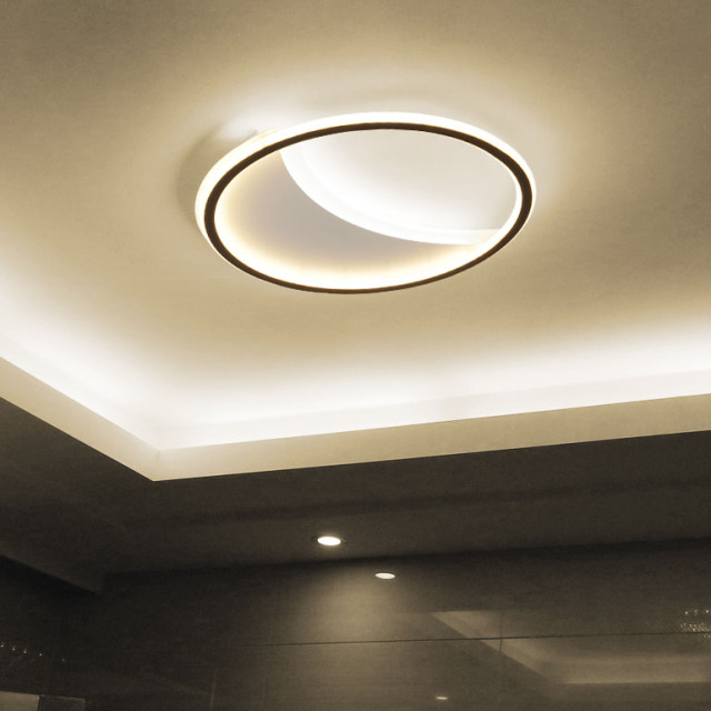 Modern Black Circular Flush Mount Ceiling Light, 62W