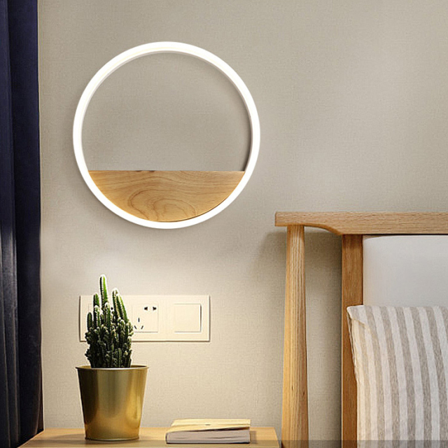 Chic Modern Design Circular LED Wall Sconce with Wooden Tray, 18W Natural White