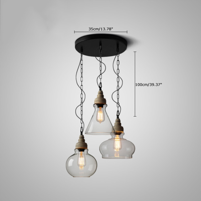 Modern Farmhouse 3-Light Glass Pendant Light for Bar and Kitchen