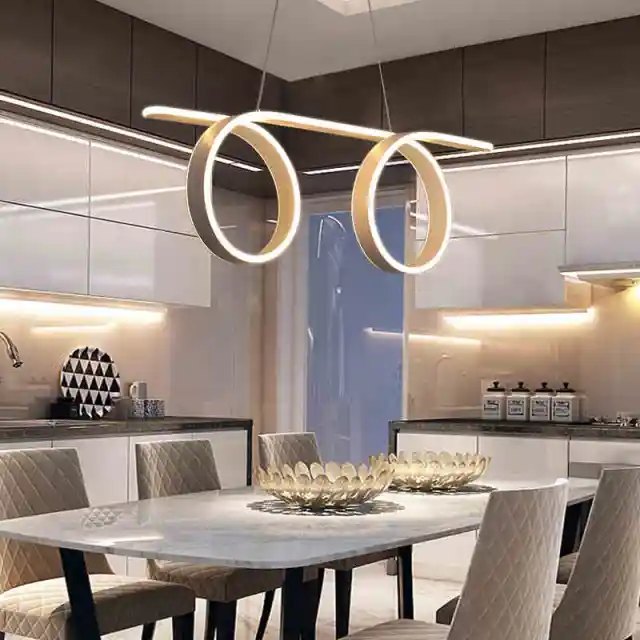 Modern Style Double Circular Curve LED Chandelier Energy Saving for Kitchen Island