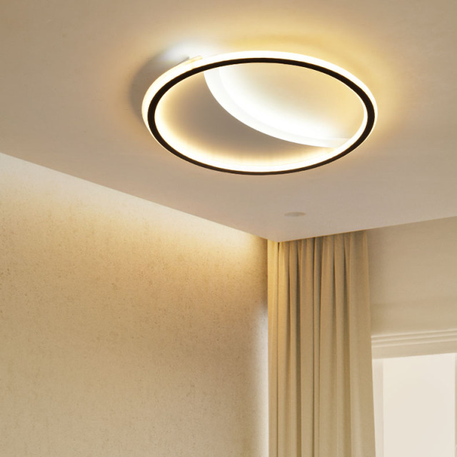 Modern Black Circular Flush Mount Ceiling Light, 62W