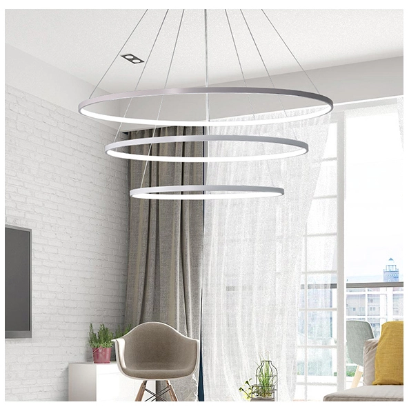 Minimalist Triple Circle LED Chandelier for Large Entryway, Living, Kitchen or Dining Room