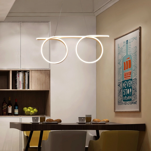 Modern Style Double Circular Curve LED Chandelier Energy Saving for Kitchen Island