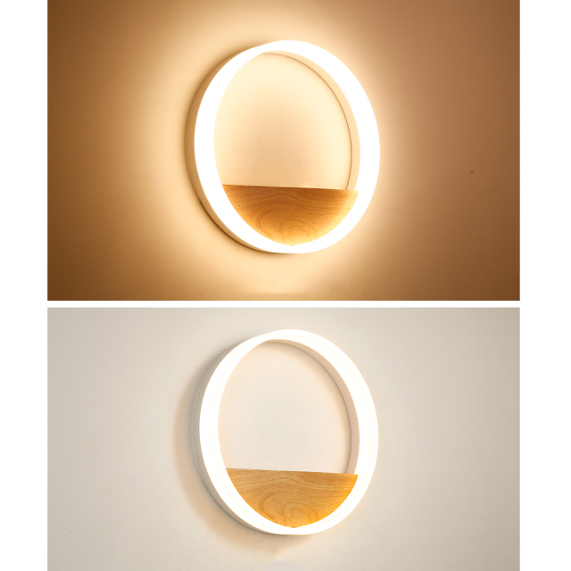 Chic Modern Design Circular LED Wall Sconce with Wooden Tray, 18W Natural White