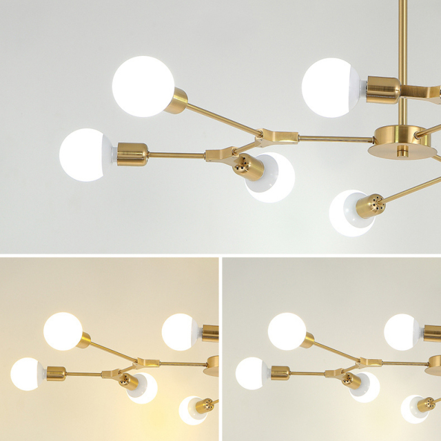 Modern 9-Light Organic Branching Chandelier in Brass, 3 Sides