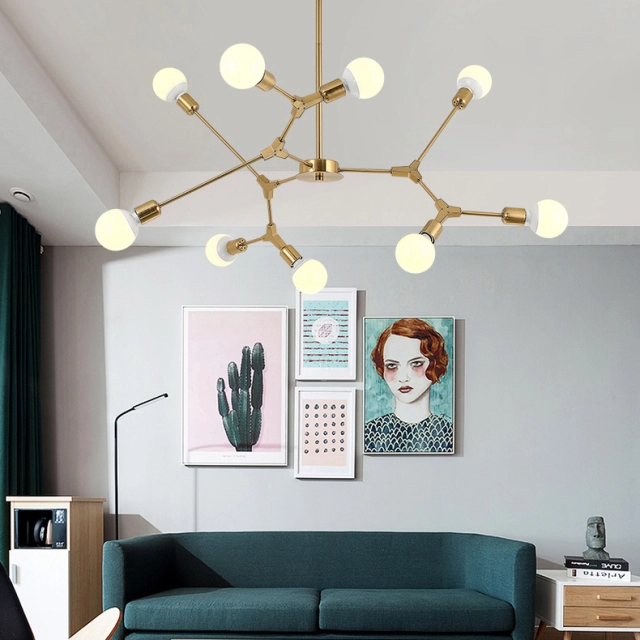 Modern 9-Light Organic Branching Chandelier in Brass, 3 Sides