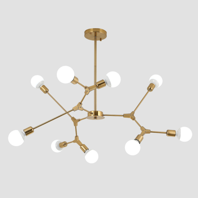 Modern 9-Light Organic Branching Chandelier in Brass, 3 Sides