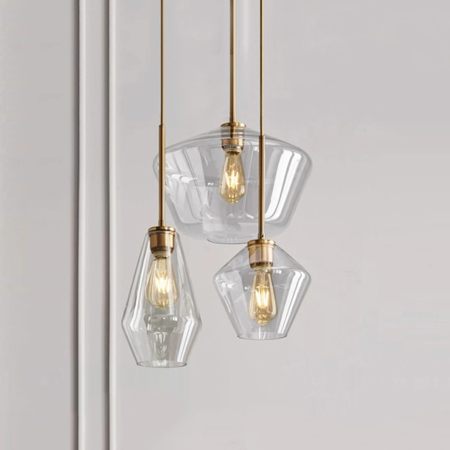 Modern Glass Globe Pendant Light Geometric Glass Shade Brass Hanging Lamp for Bar Kitchen Island Restaurant Lighting