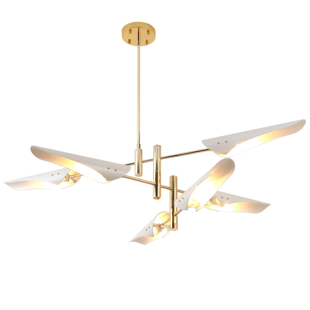 Modern 6 Light Chandelier in Brass with Black/White Shade