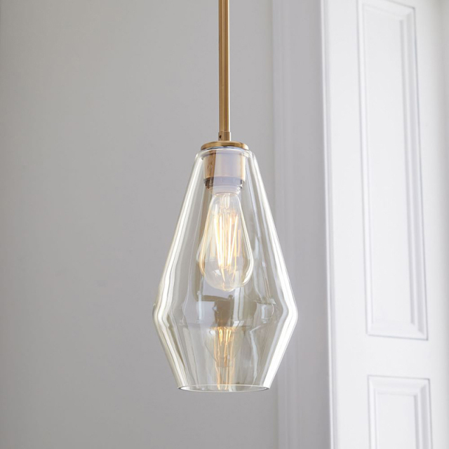 Modern Glass Globe Pendant Light Geometric Glass Shade Brass Hanging Lamp for Bar Kitchen Island Restaurant Lighting