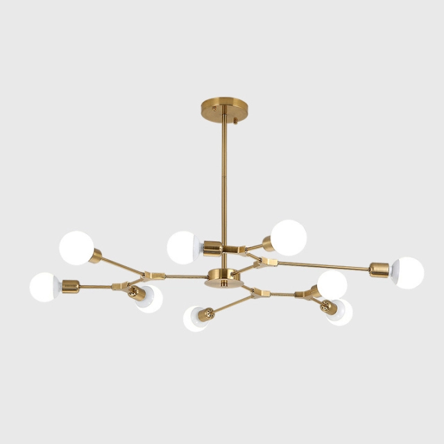 Modern 9-Light Organic Branching Chandelier in Brass, 3 Sides