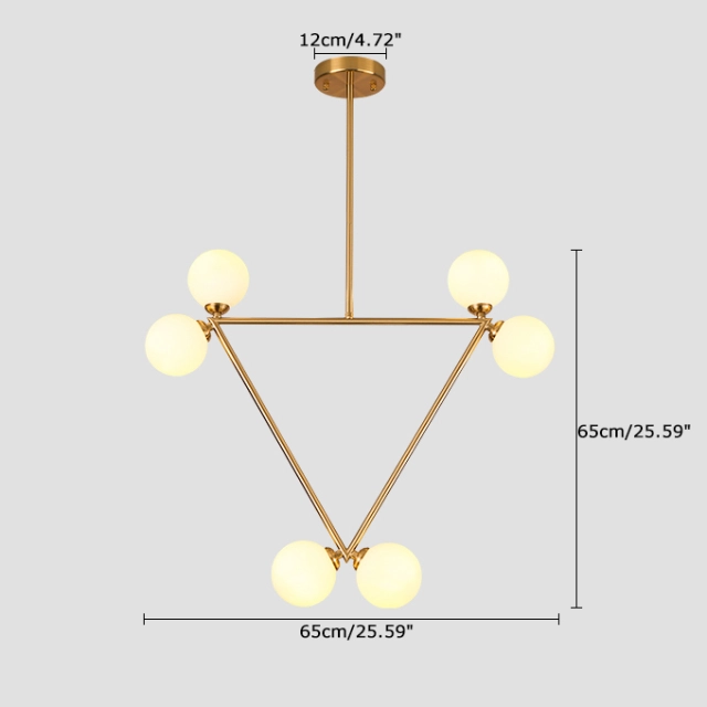 Modern 6-Light Geometric Brass Chandelier with Opal Glass Globe for Kitchen, Bar and Resturant