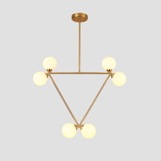 Modern 6-Light Geometric Brass Chandelier with Opal Glass Globe for Kitchen, Bar and Resturant