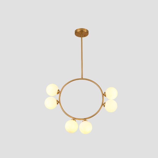 Modern 6-Light Geometric Brass Chandelier with Opal Glass Globe for Kitchen, Bar and Resturant