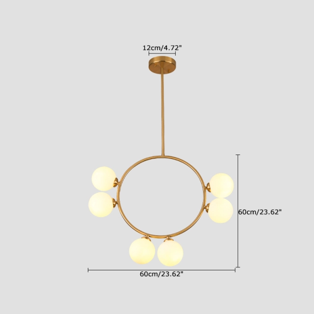 Modern 6-Light Geometric Brass Chandelier with Opal Glass Globe for Kitchen, Bar and Resturant