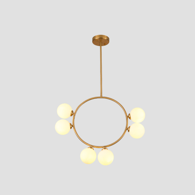 Modern 6-Light Geometric Brass Chandelier with Opal Glass Globe for Kitchen, Bar and Resturant