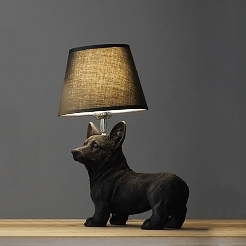 Boston Terrier Shaped 1 Light 13&quot;W Table Lamp with Fabric Shade in Black