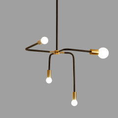 Mid Century Modern 4 Arms Dripping Suspension Chandelier in Brass/Black for Kitchen Island Foyer Staircase