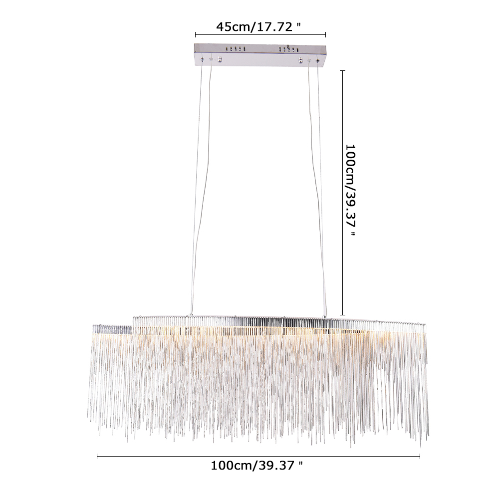 Modern Style 39"W Linear Chain Chandelier in Chrome/Rose Gold for Kitchen Island Dining Table Lighting