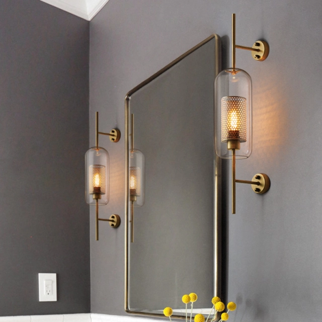 Modern 1 Light Glass Wall Sconce in Brass for Bathroom, Bedside or Bar Lighting