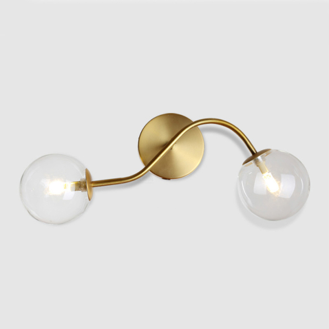 Modern Style 2 Light Wall Sconce in Brass with Hand-blown Glass