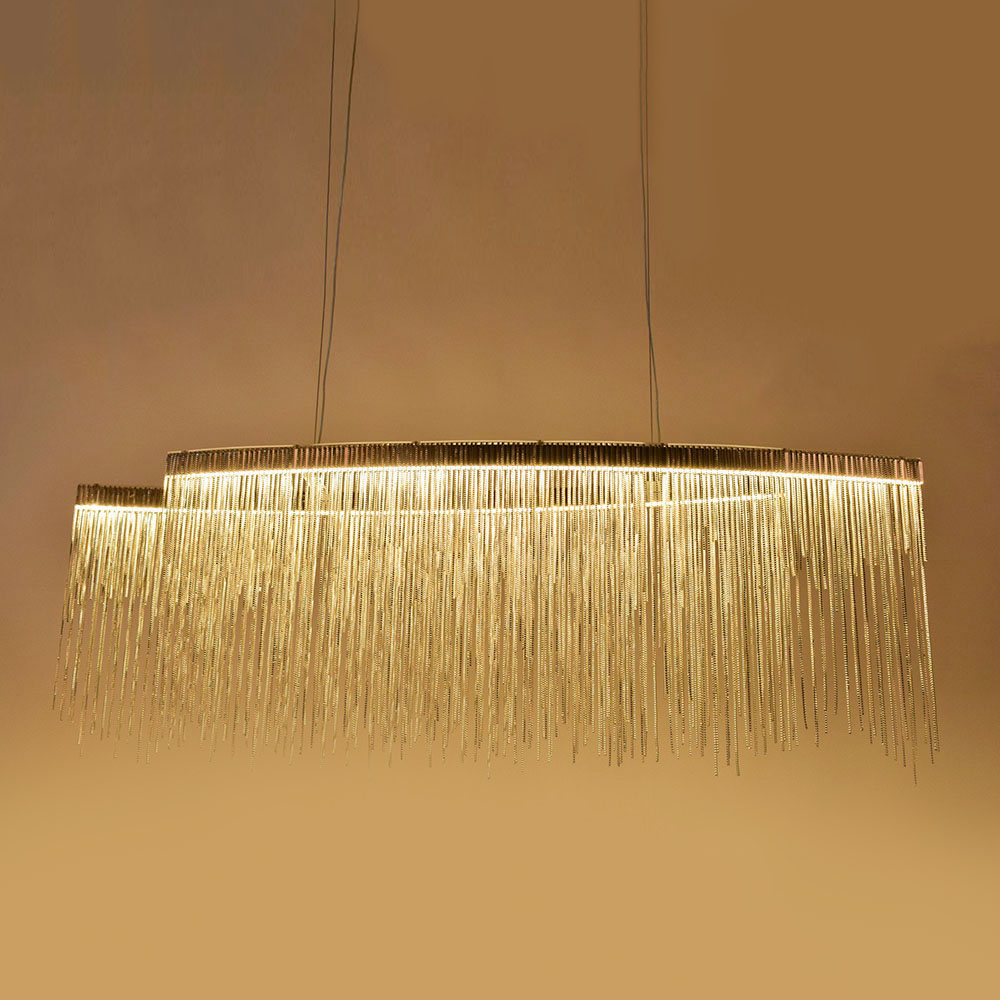 Modern Style 39"W Linear Chain Chandelier in Chrome/Rose Gold for Kitchen Island Dining Table Lighting