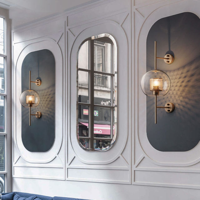 Modern 1 Light Globe Glass Wall Sconce in Brass for Hallway, Bedside, Bar or Bathroom Vanity Lighting