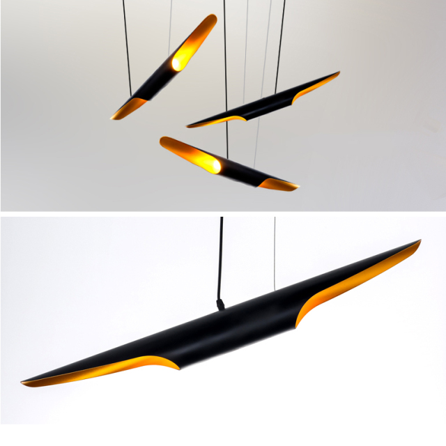 Mid-century Modern 1 Pipe Pendant in Matte Black with Gold Inside