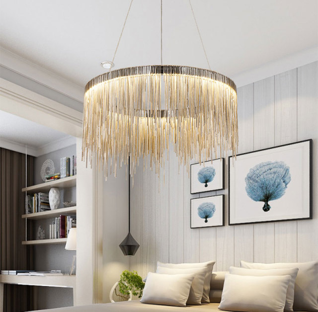 Modern 15&quot;W Round LED Chain Chandelier in Silver/Gold