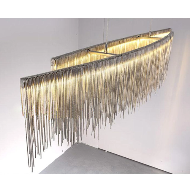 Modern Style 39"W Linear Chain Chandelier in Chrome/Gold for Kitchen Island Dining Table Lighting