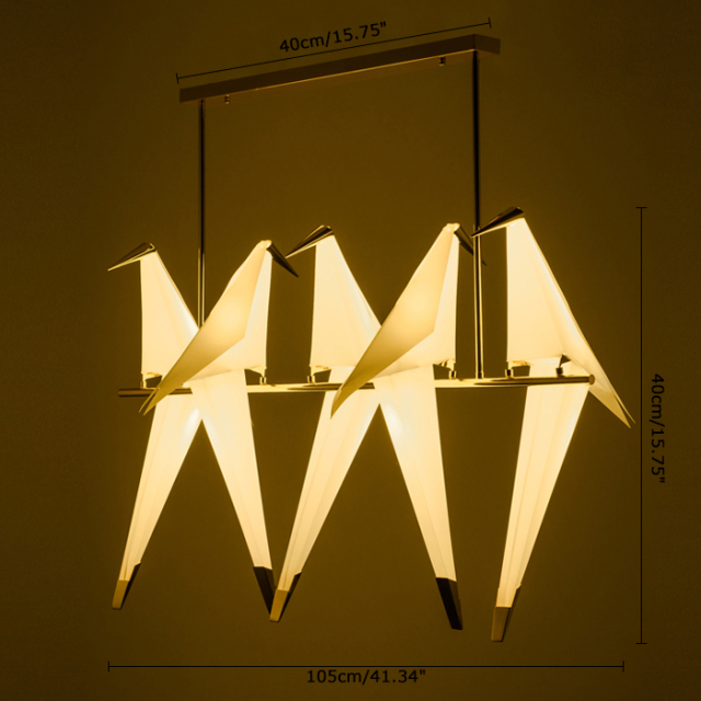 Mid Century Modern Golden Crane LED Branch 5 Light Suspension Lamp Chandelier