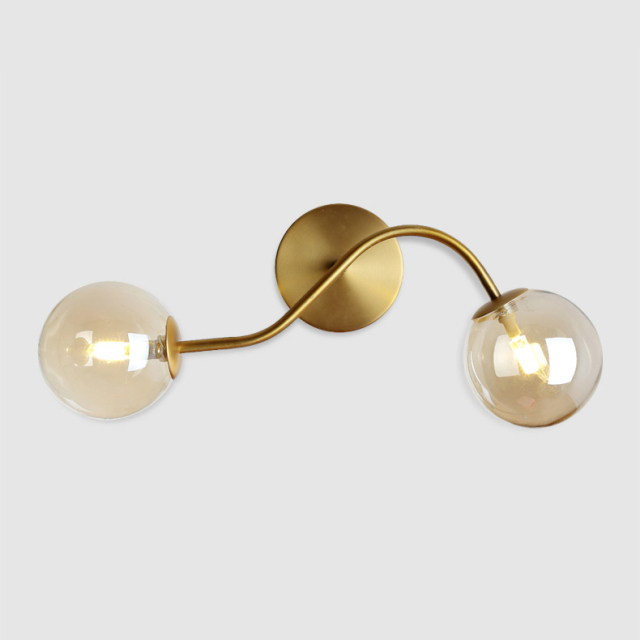 Modern Style 2 Light Wall Sconce in Brass with Hand-blown Glass