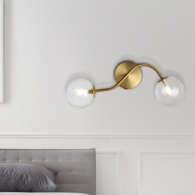 Modern Style 2 Light Wall Sconce in Brass with Hand-blown Glass