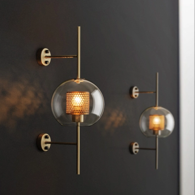 Modern 1 Light Globe Glass Wall Sconce in Brass for Hallway, Bedside, Bar or Bathroom Vanity Lighting