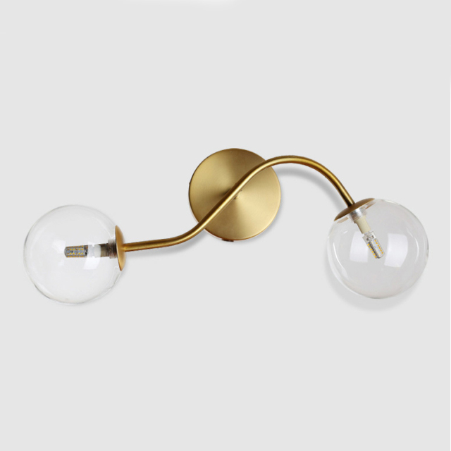 Modern Style 2 Light Wall Sconce in Brass with Hand-blown Glass