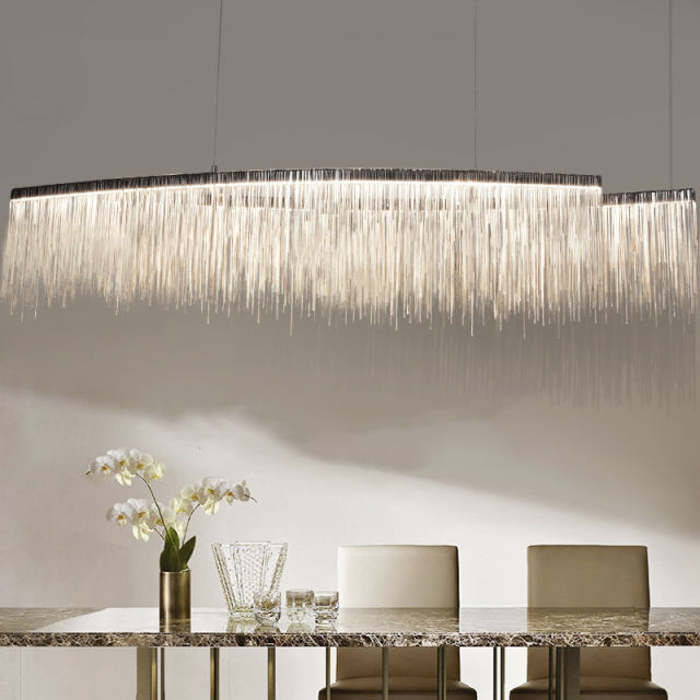 Modern Style 39"W Linear Chain Chandelier in Chrome/Gold for Kitchen Island Dining Table Lighting