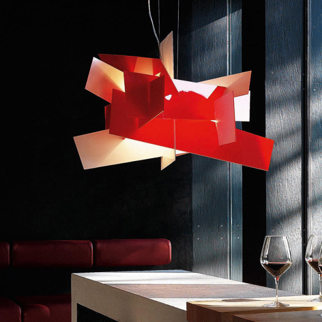 Modern Block Pendant Light in Red/White for Dining Room or Living Area Lighting