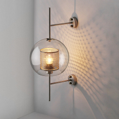 Modern 1 Light Globe Glass Wall Sconce in Brass for Hallway, Bedside, Bar or Bathroom Vanity Lighting