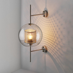 Modern 1 Light Globe Glass Wall Sconce in Brass for Hallway, Bedside, Bar or Bathroom Vanity Lighting