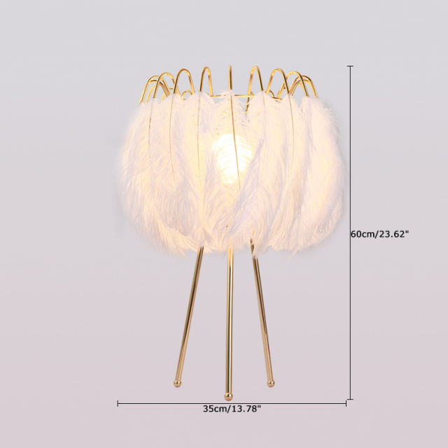 Modern 1-Light White Feather Table Light in Brass