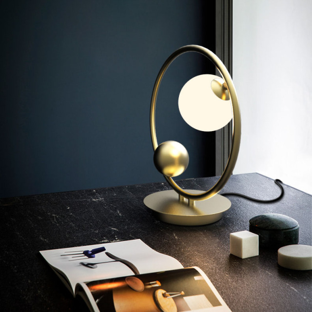 Modern Black Circle 1 Light Table Light with Hand-blown Globe