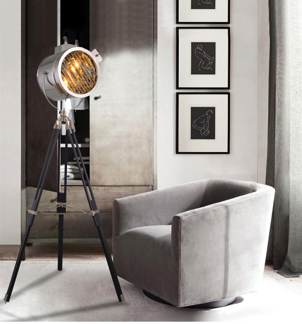 Industrial Loft Chic 1 Light Tripod Floor Lamp in Gold/Chrome