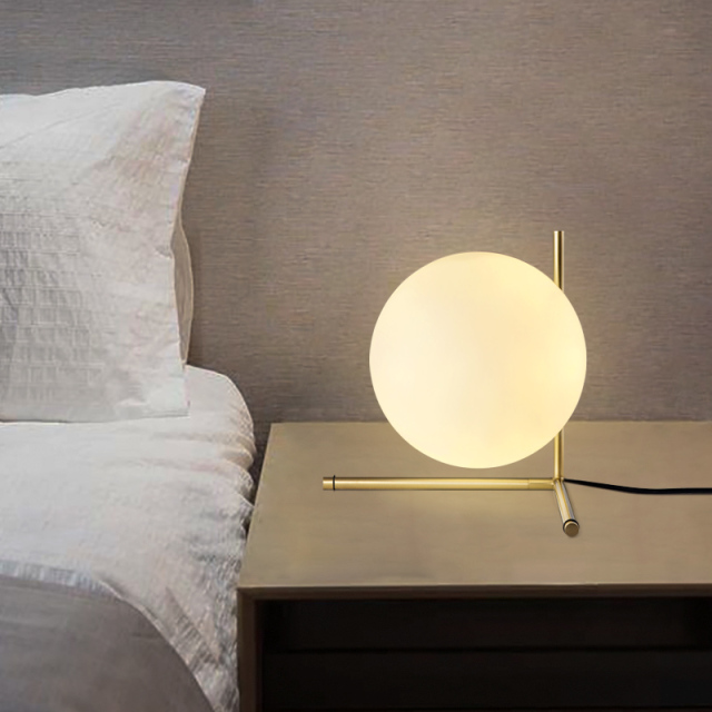 Modern 1 Light Low Table Lamp with Mouth Blown Opaline Sphere