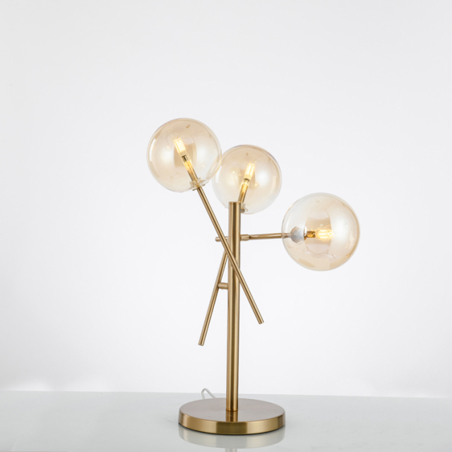 Modern 3 Light Table Lamp in Gold with Glass Globes